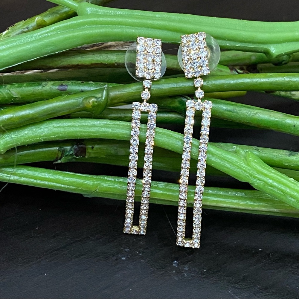 Clear Rhinestones Rectangular Drop Earrings - image 1